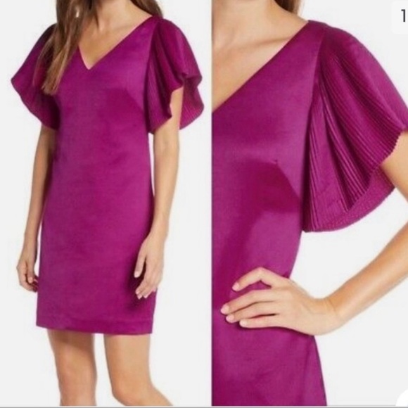 Eliza J Dresses & Skirts - Eliza J Magenta Mini Dress with Pleated Sleeves